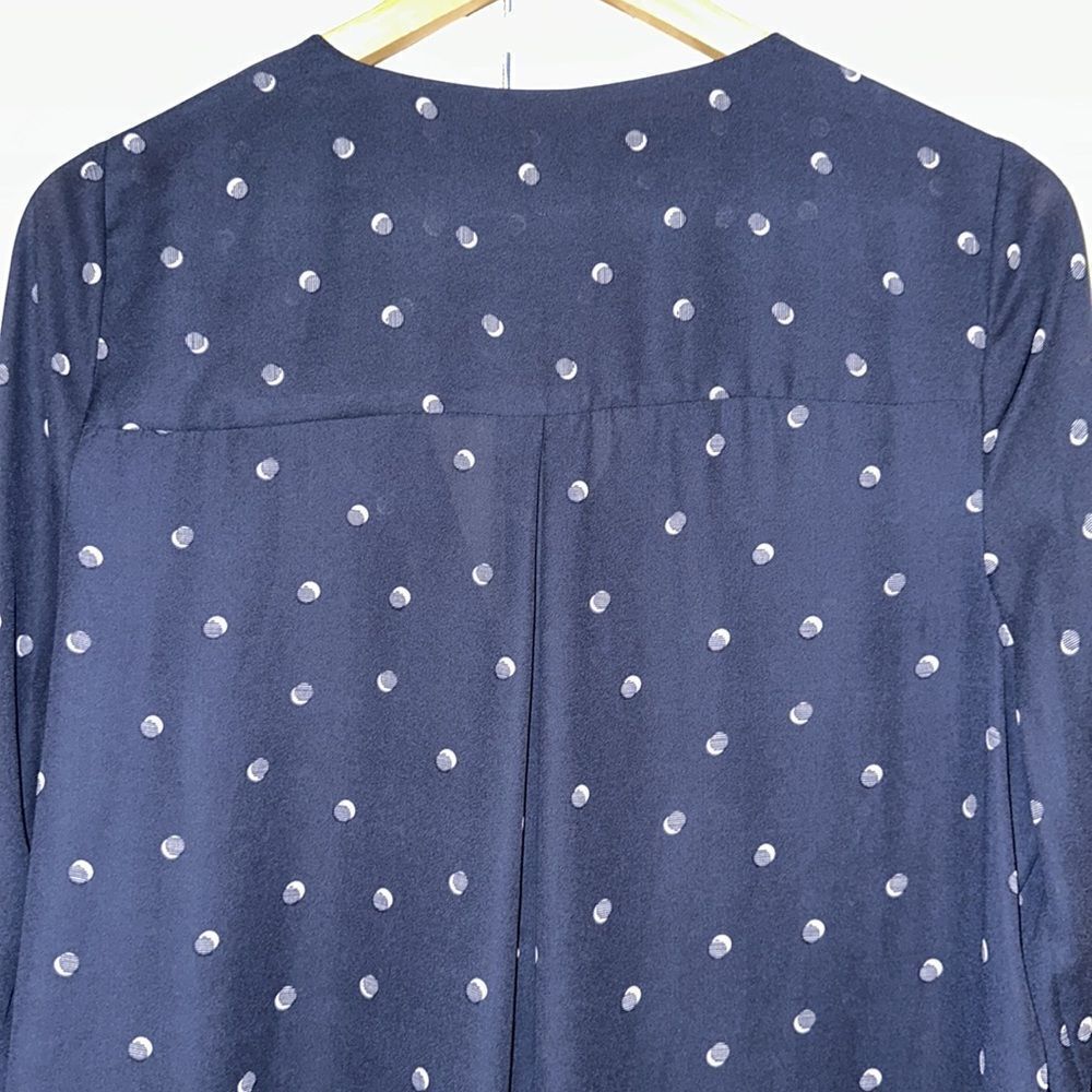Jeanswest 10 Navy Blush Pink Polka Spotted Button Front Long Sleeve Blouse - Picture 6 of 13